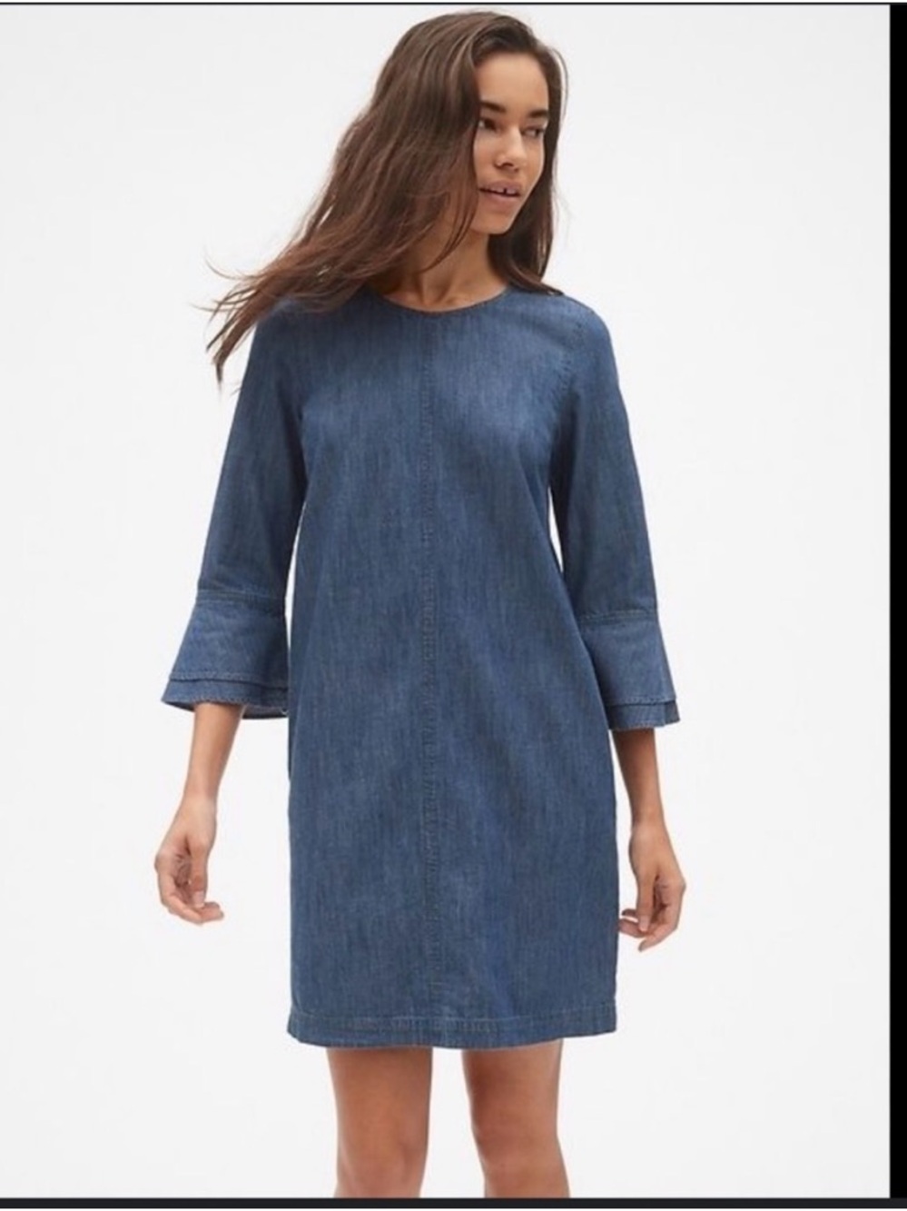 GAP Indigo Denim Mini Shift Dress with Bell Sleeves Size M
